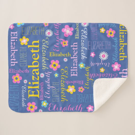 Blaupink-gelbe Mädchen Elizabeth Namensdecke Sherpadecke (Vorderseite (Horizontal))