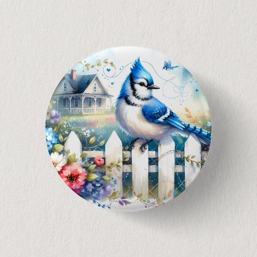 Blauraben-Cottage-Garten-Zaun-Szene Button (Vorderseite)