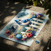 Blauraben-Cottage-Garten-Zaun-Szene Puzzle
