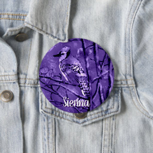 Blauraben-Vogel Lila Abstrakte Kunst Personalisier Button