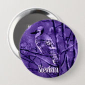 Blauraben-Vogel Lila Abstrakte Kunst Personalisier Button (Vorne & Hinten)