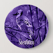 Blauraben-Vogel Lila Abstrakte Kunst Personalisier Button (Vorderseite)