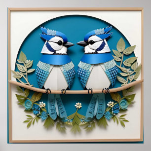 Blauracken zwischen floralen Details Poster