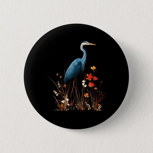 Blaureiher-Blumen-Wildblumen-Vogelbeobachtung Button (Vorderseite)