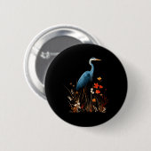 Blaureiher-Blumen-Wildblumen-Vogelbeobachtung Button (Vorne & Hinten)