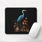 Blaureiher-Blumen-Wildblumen-Vogelschau Mousepad (Mit Mouse)
