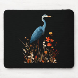 Blaureiher-Blumen-Wildblumen-Vogelschau Mousepad