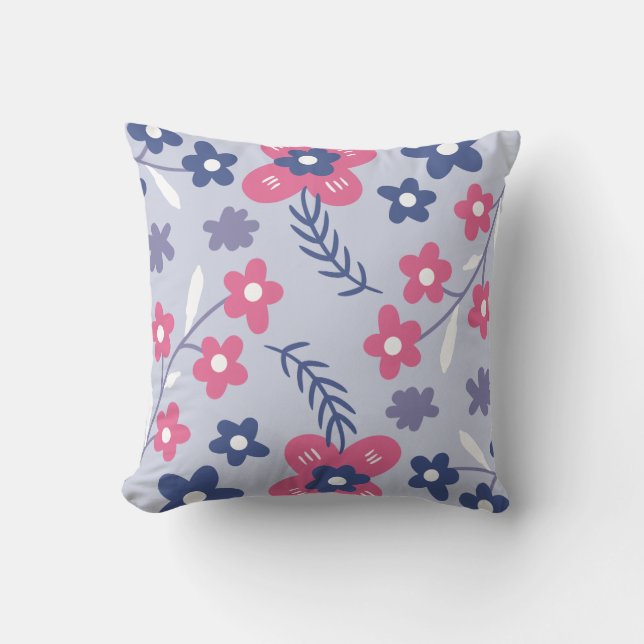 Blaurosa abstrakte Blume Kissen (Vorderseite)