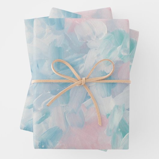 Blaurosa abstrakte Pinselkunst. Moderne, zarte, we Geschenkpapier Set (Beispiel)