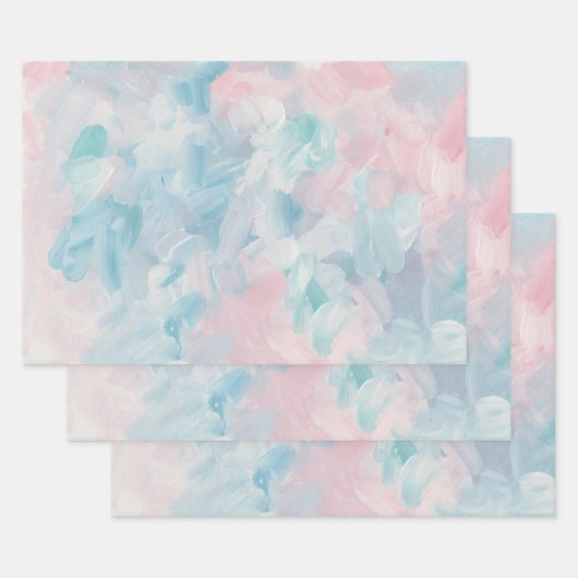 Blaurosa abstrakte Pinselkunst. Moderne, zarte, we Geschenkpapier Set (Set)