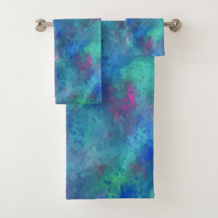 Blaurosa Aquamarine Aquarellabstraktion Badhandtuch Set