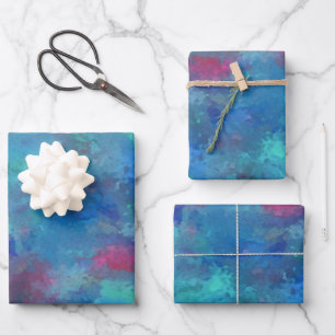 Blaurosa Aquamarine Aquarellabstraktion Geschenkpapier Set