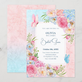 Blaurosa Aquarell Blume Brautparty Dusche Einladung