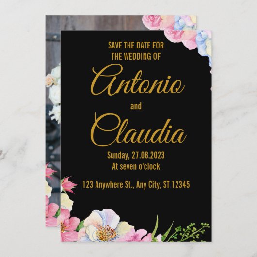 Blaurosa Aquarellfarben-Blume, die das Datum speic Einladung