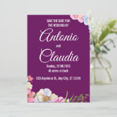 Blaurosa Aquarellfarben-Blume, die das Datum speic Einladung (Stehend Vorderseite)