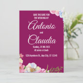 Blaurosa Aquarellfarben-Blume, die das Datum speic Einladung (Stehend Vorderseite)