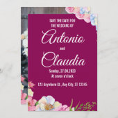 Blaurosa Aquarellfarben-Blume, die das Datum speic Einladung (Vorne/Hinten)