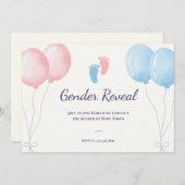 Blaurosa Ballons Geschlecht offenbart Party Einladung (Vorne/Hinten)