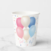 Blaurosa Balloons und Konfetti Geschlecht neutral Pappbecher (Rückseite)