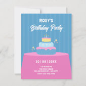 Blaurosa Birthday cake Einladung (Vorderseite)