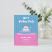 Blaurosa Birthday cake Einladung (Stehend Vorderseite)