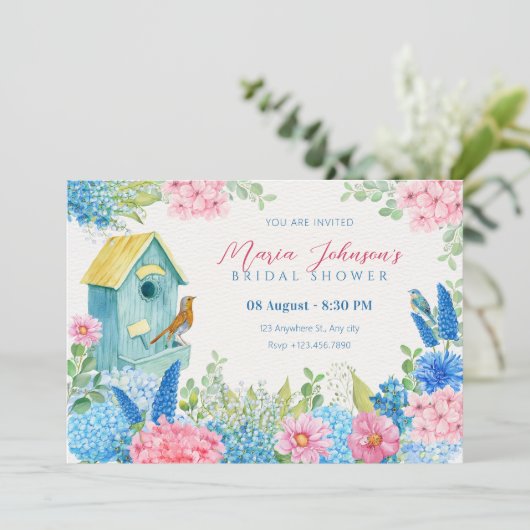 Blaurosa Blume Einladung (Stehend Vorderseite)