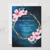 Blaurosa Blume geometrisches Brautparty Einladung (Vorderseite)