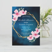 Blaurosa Blume geometrisches Brautparty Einladung (Stehend Vorderseite)