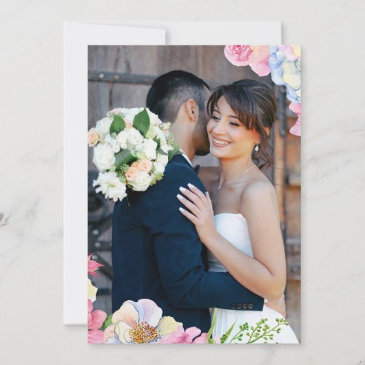 Blaurosa Blume Hochzeit Einladung (Rückseite)