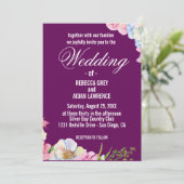 Blaurosa Blume Hochzeit Einladung (Stehend Vorderseite)