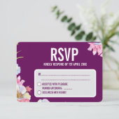 Blaurosa Blume Hochzeit RSVP Karte (Stehend Vorderseite)