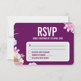 Blaurosa Blume Hochzeit RSVP Karte
