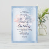 Blaurosa Blume Hochzeitsfeiern Einladung (Stehend Vorderseite)