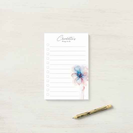 Blaurosa Blume Personalisiert To-Do-List Post-it Klebezettel (Auf Schreibtisch)