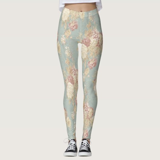 Blaurosa Blume Shabby Chic Leggings (Vorderseite)