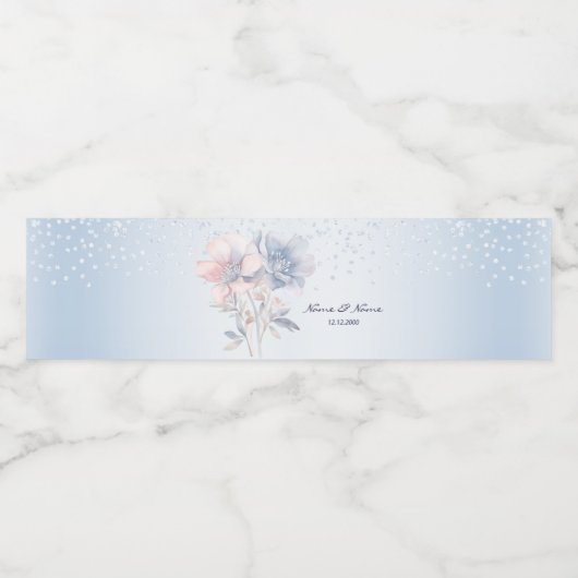 Blaurosa Blume Wasser Flasche Etikett (Einzelnes Label)