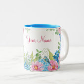 Blaurosa Blume Zweifarbige Tasse (VorderseiteRechts)