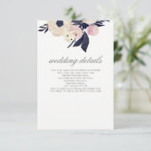 Blaurosa Blumenhochzeit Details Umrisskarten Begleitkarte (Stehend Vorderseite)