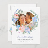 Blaurosa Blumenkraut Hochzeit speichern das Datum Ankündigungspostkarte (Vorne/Hinten)