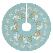 Blaurosa Blumenvögel Festival Polyester Weihnachtsbaumdecke (Vorderseite)