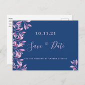 Blaurosa Blütenhochzeit Rettet das Datum Postkarte (Vorne/Hinten)