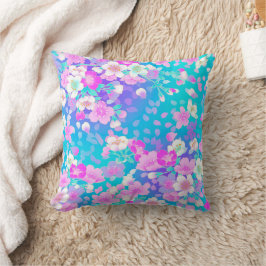 Blaurosa Blütenwirbel Kissen