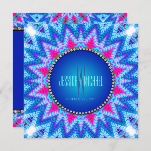 Blaurosa | Bohemische Einladung von Aztec Monogram (Vorne/Hinten)