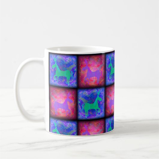 Blaurosa Einhorn-Karo Epic Neon Design Kaffeetasse (Links)