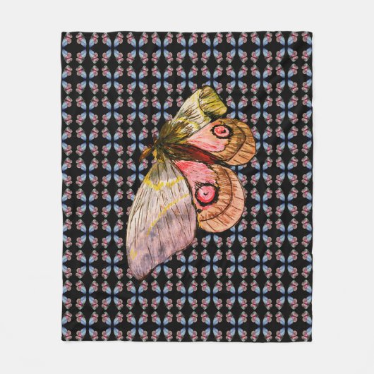 Blaurosa Exotische Schmetterlingsmuster Fleecedecke (Vorderseite)