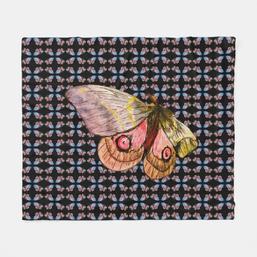 Blaurosa Exotische Schmetterlingsmuster Fleecedecke (Vorderseite (Horizontal))