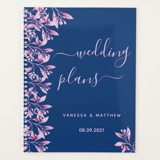 Blaurosa Fallfloralen trendy Drehbuch Planer (Vorderseite)