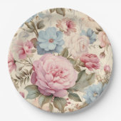 Blaurosa, florale Papierplatte Pappteller (Vorderseite)