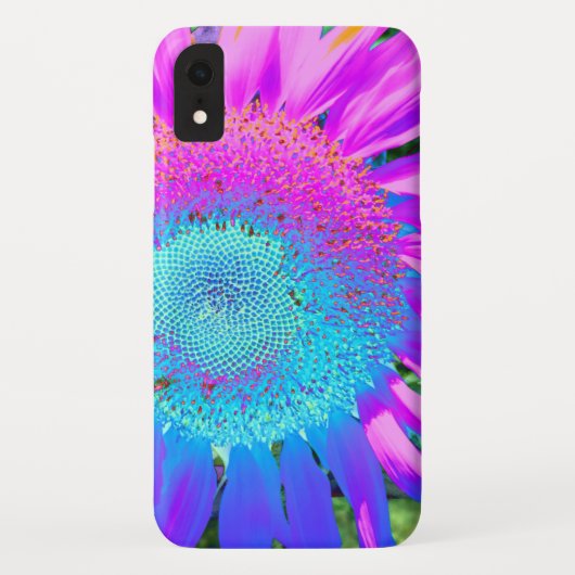 Blaurosa funky Retro-Sonnenblumen Foto Case-Mate iPhone Hülle (Rückseite)