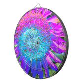 Blaurosa funky Retro-Sonnenblumen Foto Dartscheibe (Vorderseite rechts)